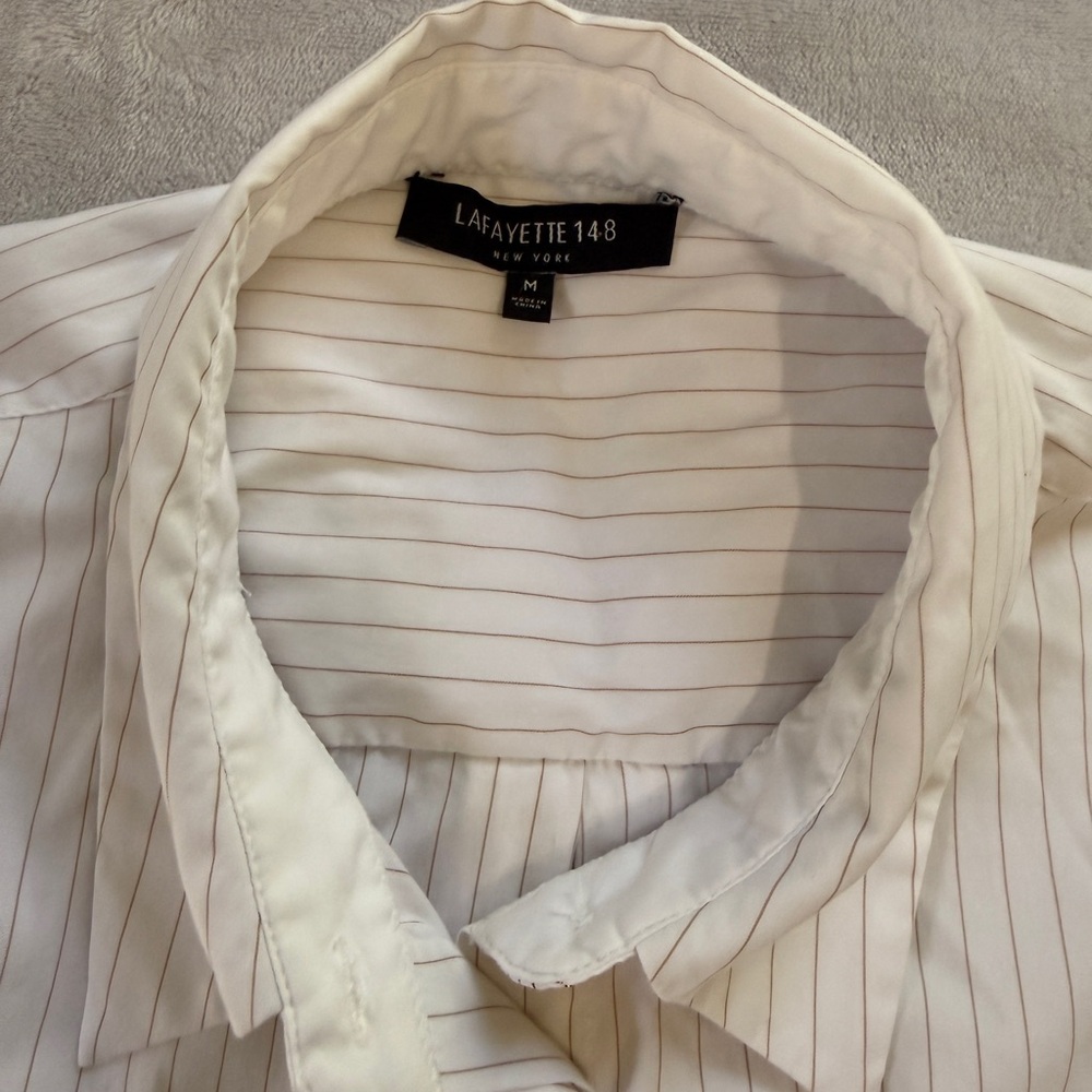 Lafayette 148 New York White Pinstripe Button-Down Shirt